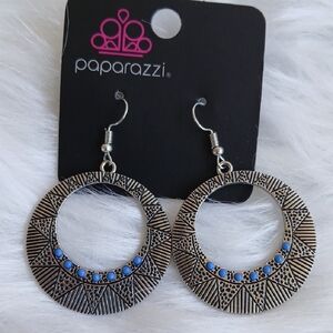 Paparazzi Textured Silver Earrings with Blue Highlights